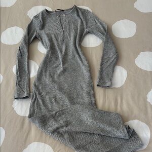Zara Gray Ribbed Long Sleeve Dress